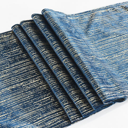 HIGBEDDING Navy Gold Velvet Table Runner Stripe Bronzing Table Runners 80 Inches Long for Holiday Party, Wedding and Dining Table Decor, 16x80 Inches