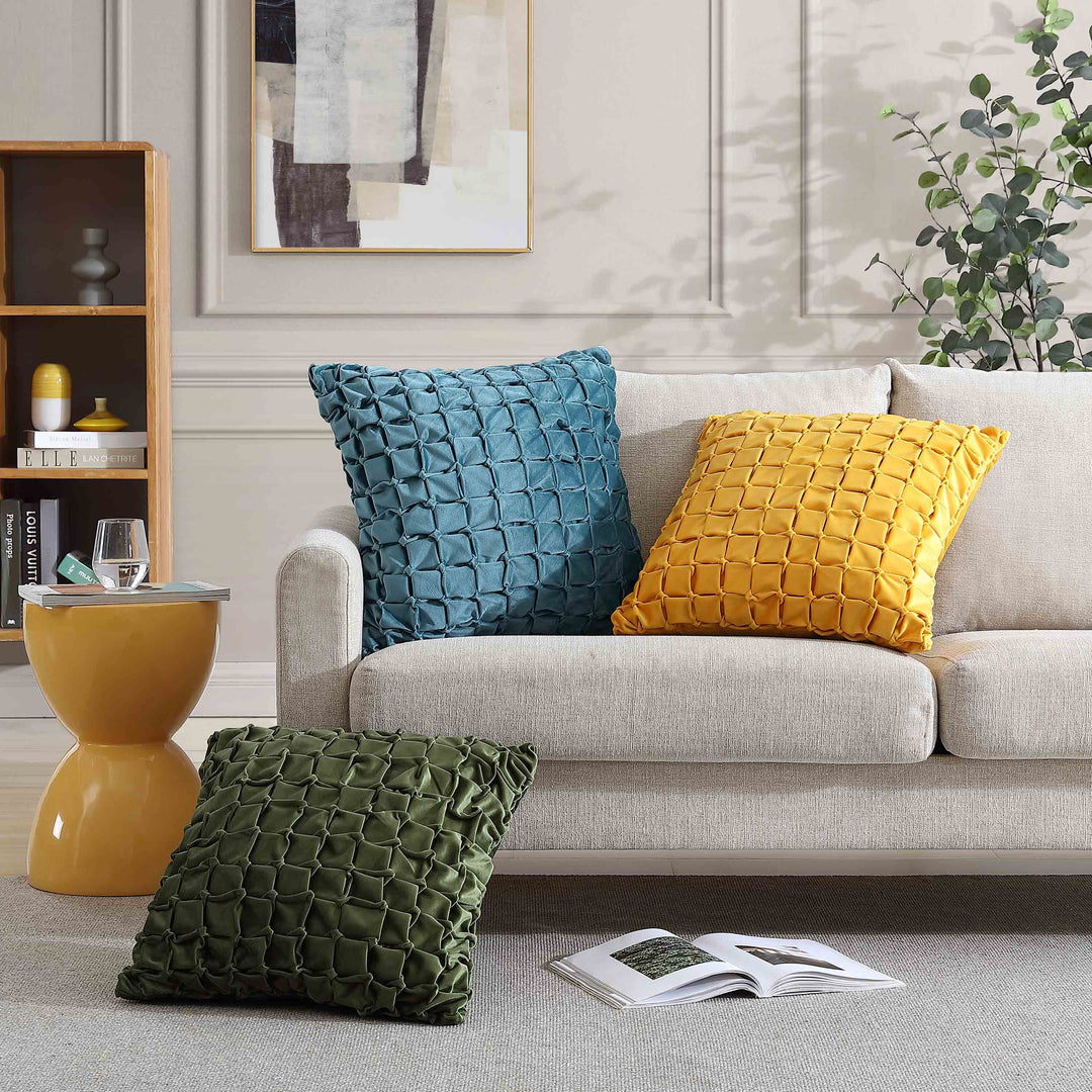 HIG 2PCS 20"x20" Modern Velvet Pillow Covers with Handmade Pleats