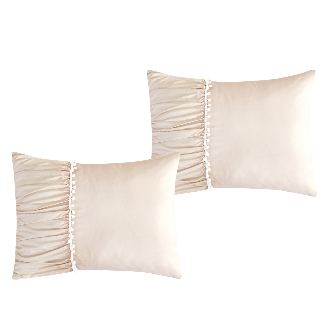 7 Piece Beige Color Embroidered Bed in Bag Poom Poom Comforter Set Q/K Size