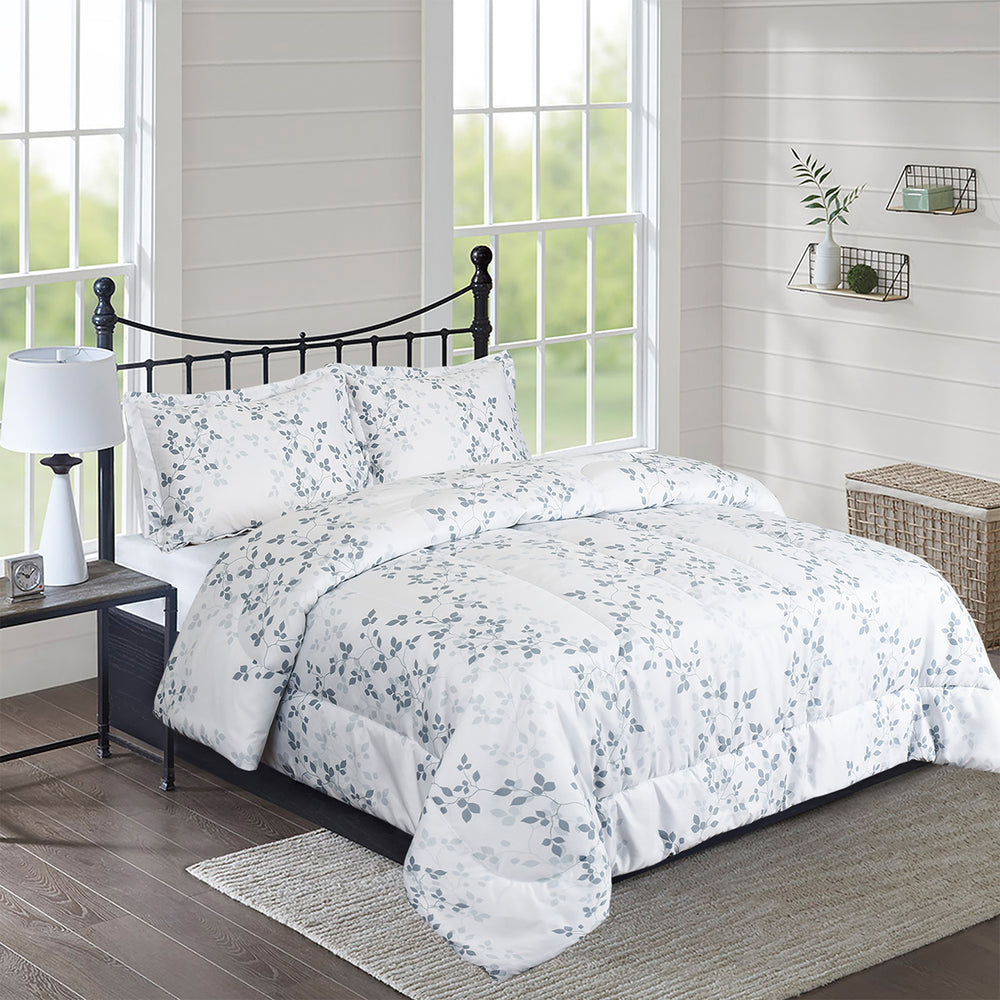 HIG 3 Pieces Botanical Printed Comforter Set with Tree Branches and Leaves, King