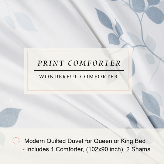 HIG 3 Pieces Botanical Printed Comforter Set with Tree Branches and Leaves, King