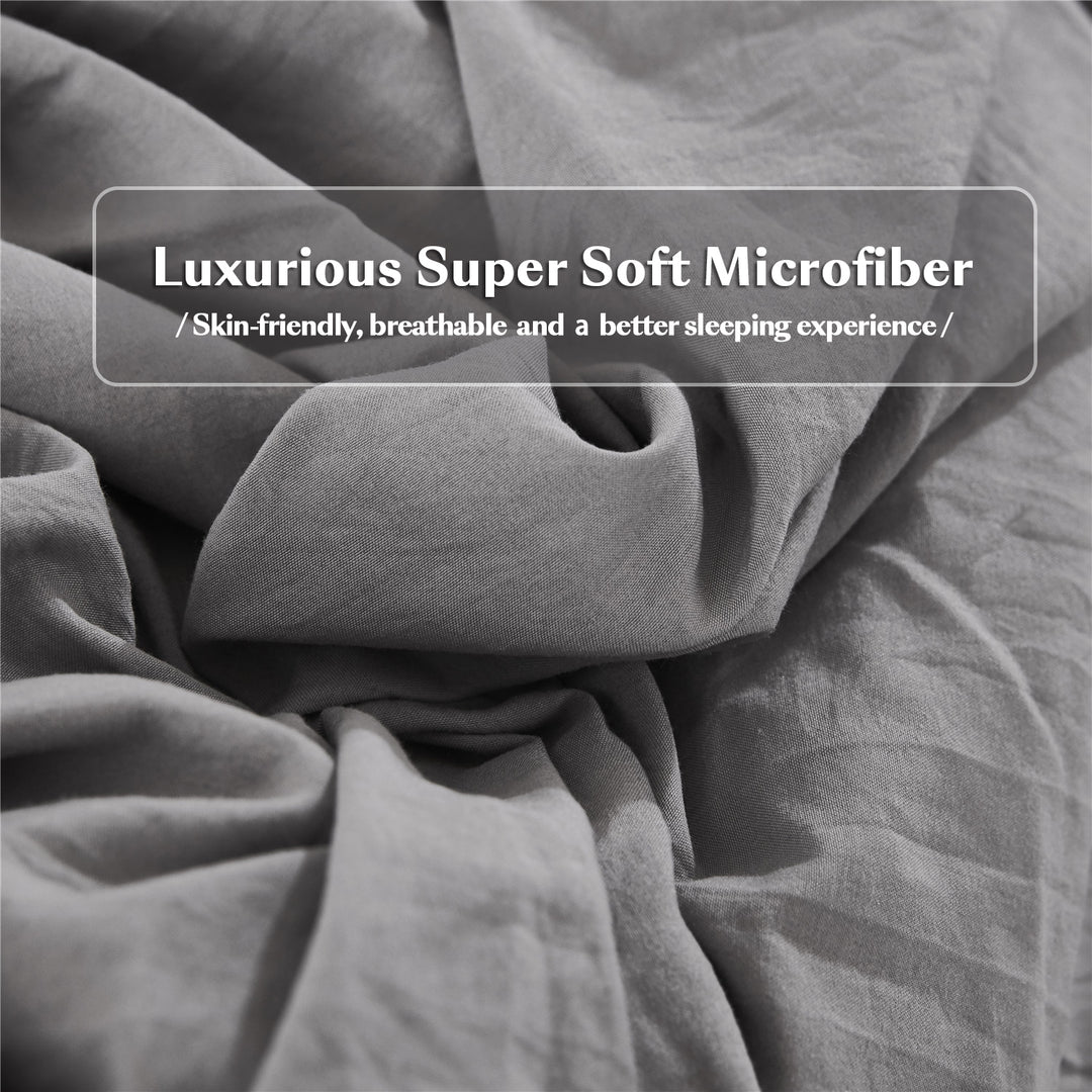 3 Piece Pinch Pleated Comforter Set Queen - Gray and White Chic Embroidery Farmhouse Style Bedding Set