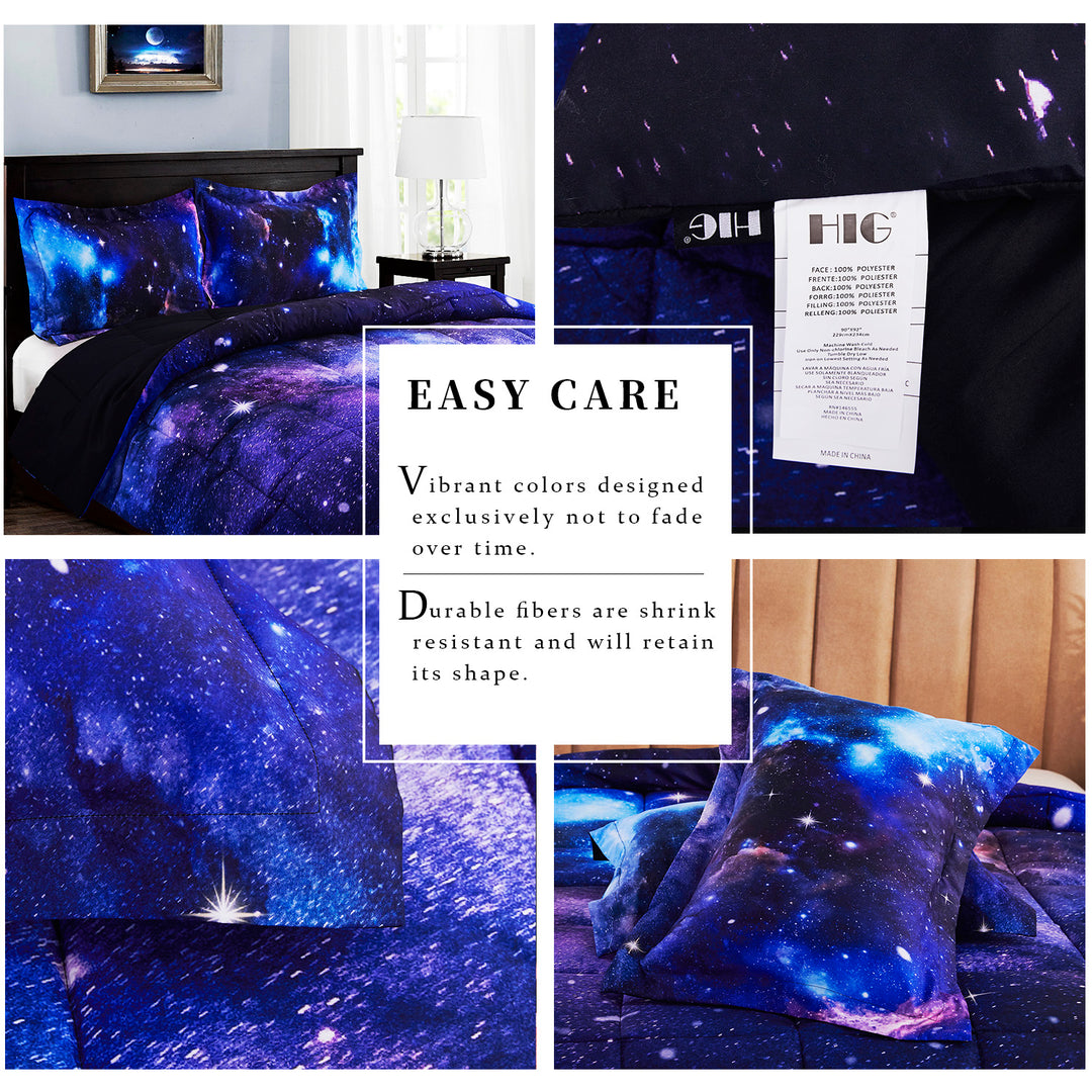 HIG Reactive Series 3-Piece Galaxy Theme Print Comforter Set for Children Boy Girl Teen Kids