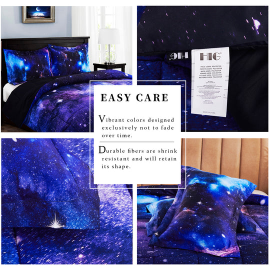 HIG Reactive Series 3-Piece Galaxy Theme Print Comforter Set for Children Boy Girl Teen Kids