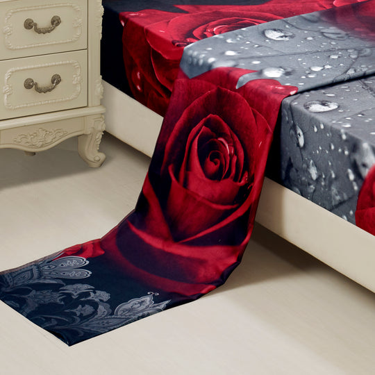 4 Piece 3D Rose Love Romantic Moment Printed Sheet Set (Y28) - Soft, Breathable, Hypoallergenic, Fade Resistant -Includes 1 Flat Sheet,1 Fitted Sheet,2 Shams