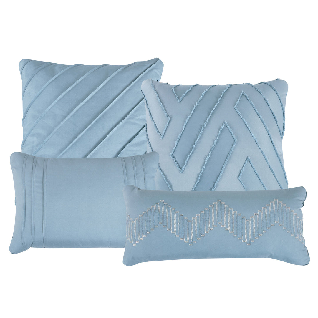 7 Piece Luxury Clip Jacquard Comforter Blue Set Bed in A Bag - Queen King Size