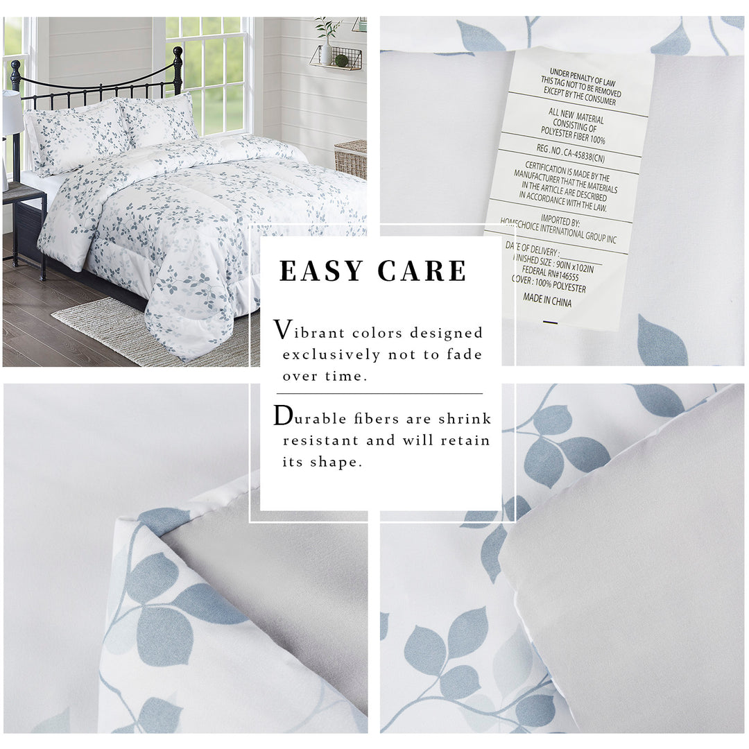 HIG 3 Pieces Botanical Printed Comforter Set with Tree Branches and Leaves, King