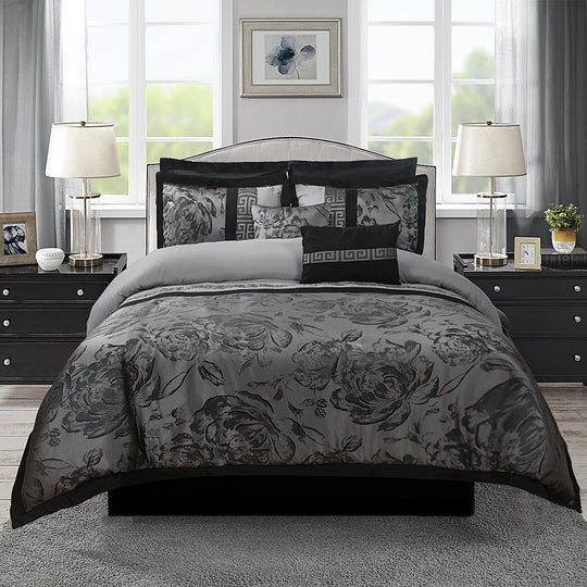 8 Piece Jacquard Fabric Patchwork Comforter Set Bed In A Bag-Tang