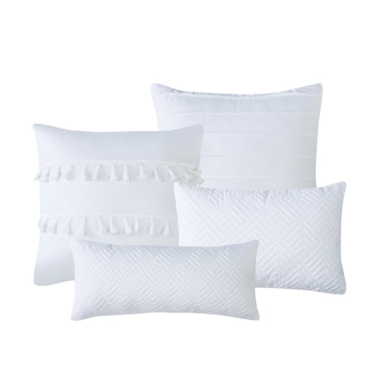 7 Piece Luxurious White Jacquard with Lace Applique Comforters Bed in a Bag Queen King Bedding Set