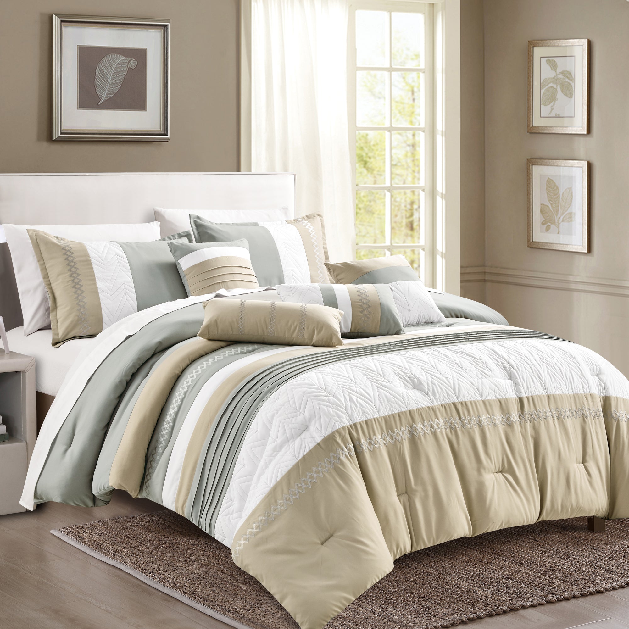 7 Piece Quilted Patchwork Bed In A Bag Queen King Comforter Set Higbedding 4179