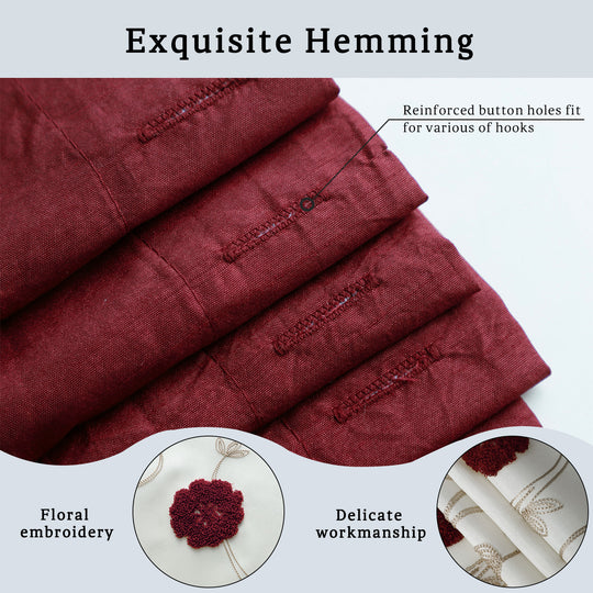 HIG Luxurious Farmhouse Unique Floral Emboridered Cloth Fabric Shower Curtain 72x72 Extra Long Bathroom Curtain