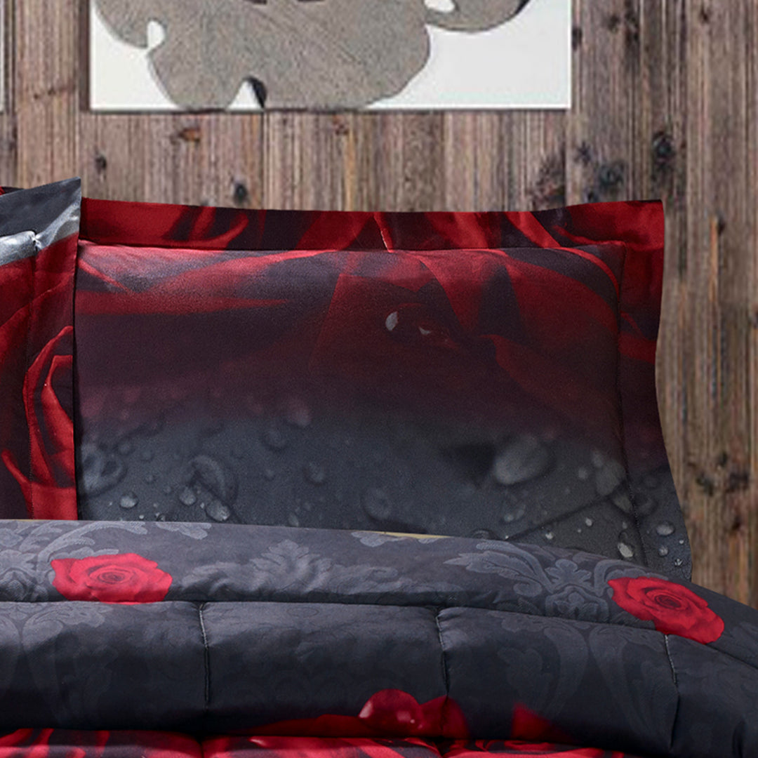 3D Print Red Rose Love All Season Comforter Set-Y28