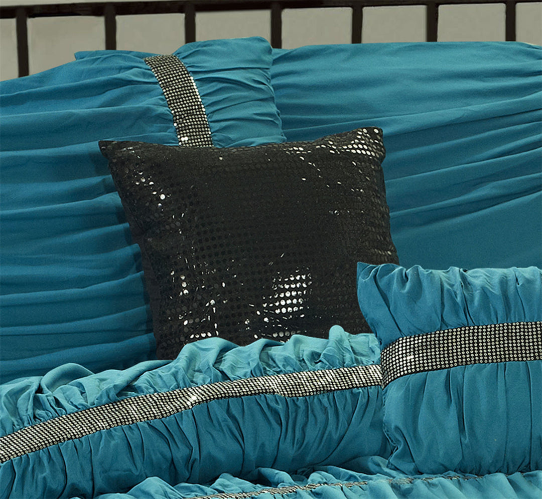 7 Piece Microfiber Ruffles Sequins Embroidery Bed In A Bag Comforter Set-Claraita