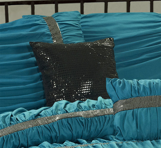 7 Piece Microfiber Ruffles Sequins Embroidery Bed In A Bag Comforter Set-Claraita