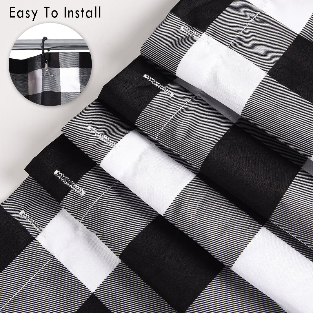 Chic Ruffled Shower Curtain with Black and White Buffalo Plaid, Boho Microfiber Bathtub Curtain with Natural Coconut Buttons, 72 x 72"