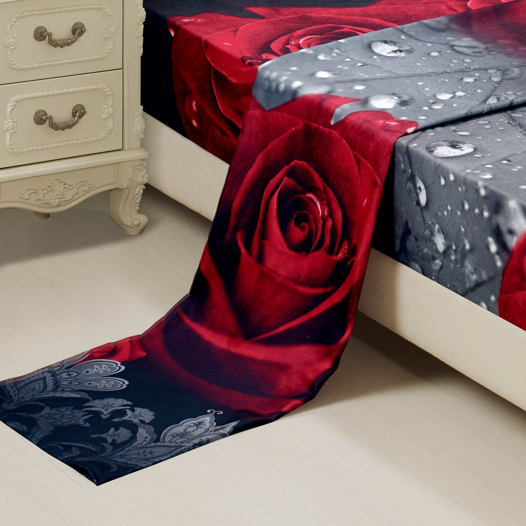 HIG 3D Print Sheet Set - 4 Piece Red Rose and Love Printed Sheet Set Queen King Size