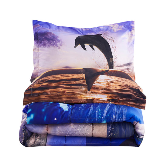 3D Reactive Print Sea Dolphin All Season Comforter Set Twin Queen Size-S1
