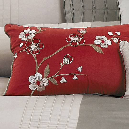 7 Piece Luxurious Plum Blossom Embroidered Comforters Bed in a Bag Queen King Bedding Set