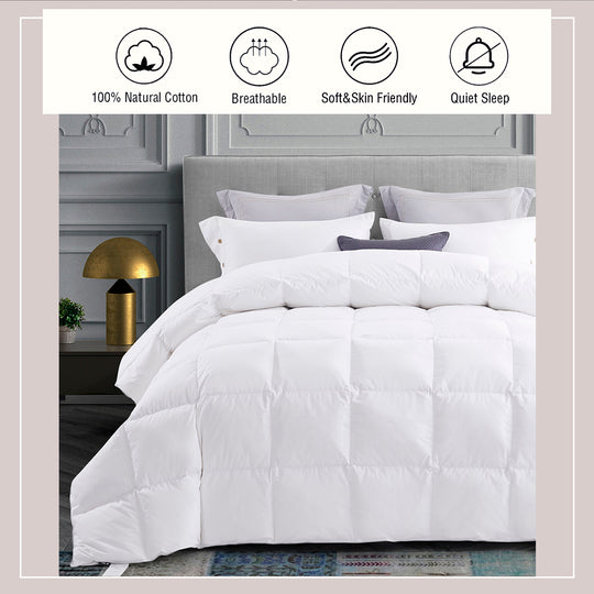 Elegant Cotton Quilted White Feather Down Comforter One Piece Set