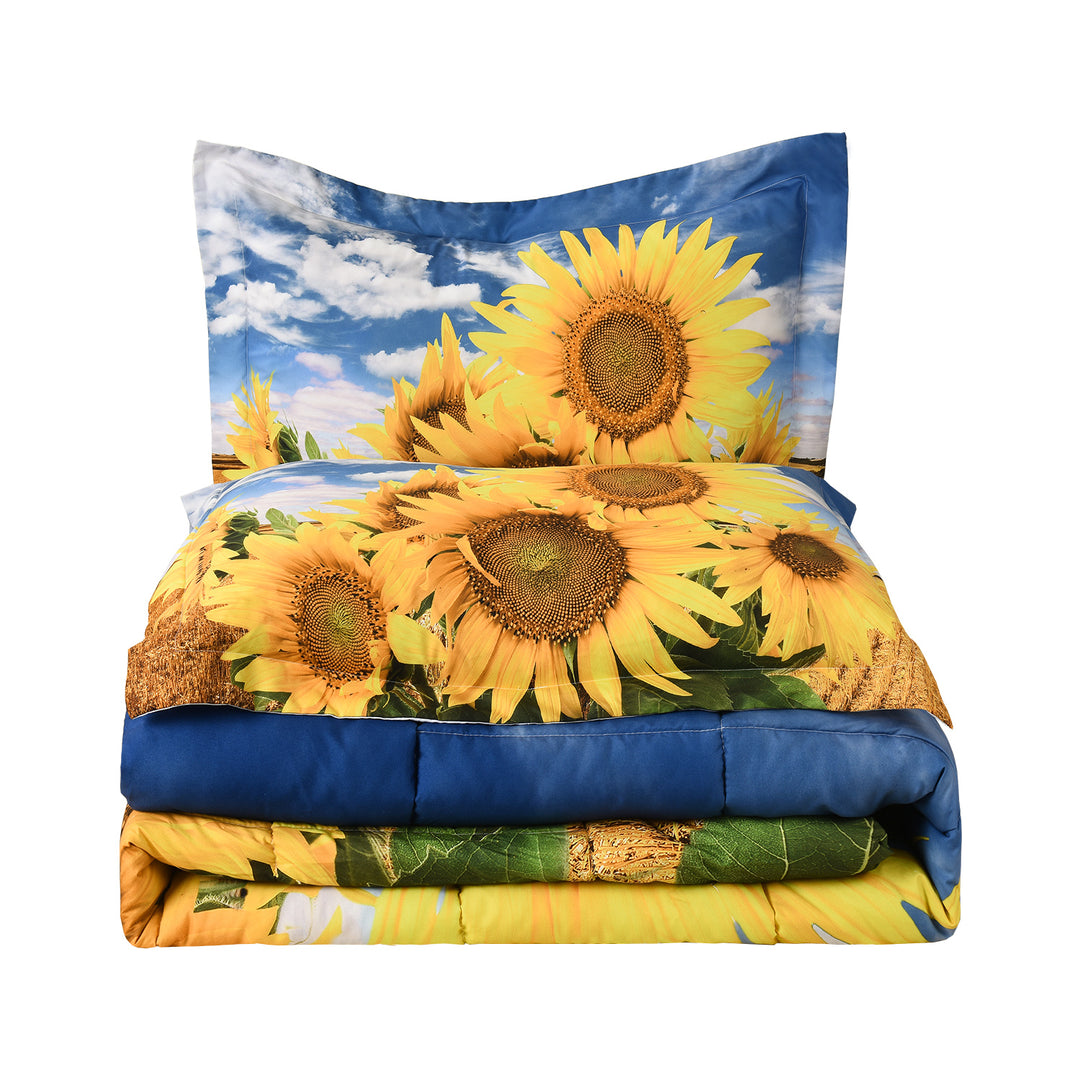 3D Print Sunflower Box Stitched Lightweight All Season Comforter Set