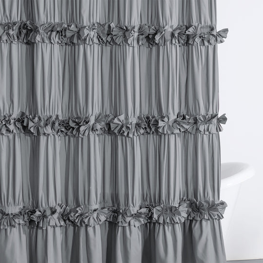 HIG Luxurious Farmhouse Unique Pleated Cloth Fabric Shower Curtain 72x72 Extra Long Bathroom Curtain