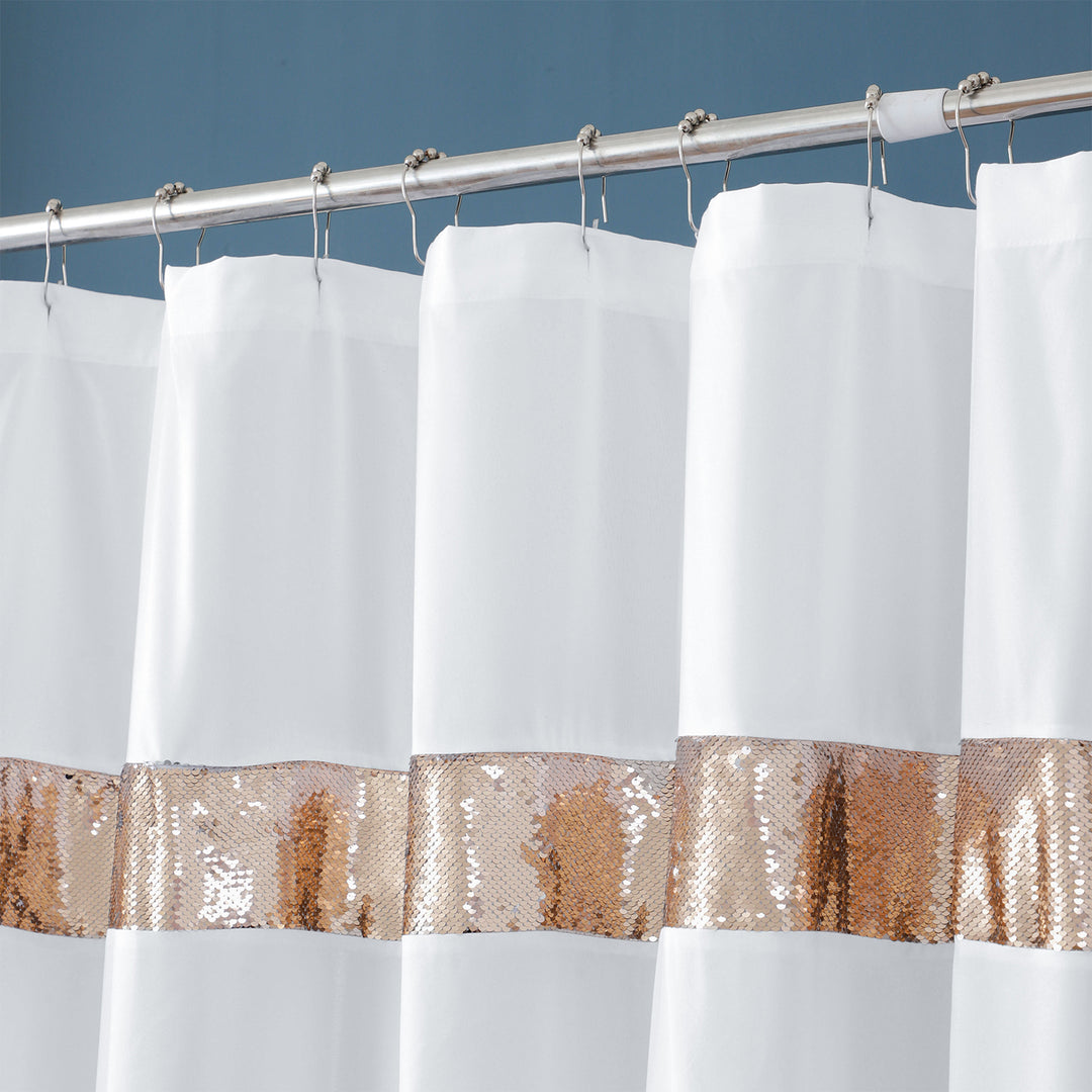 HIG Luxurious Modern Unique Sequins Embroidered Cloth Fabric Shower Curtain 72x72 Extra Long Bathroom Curtain