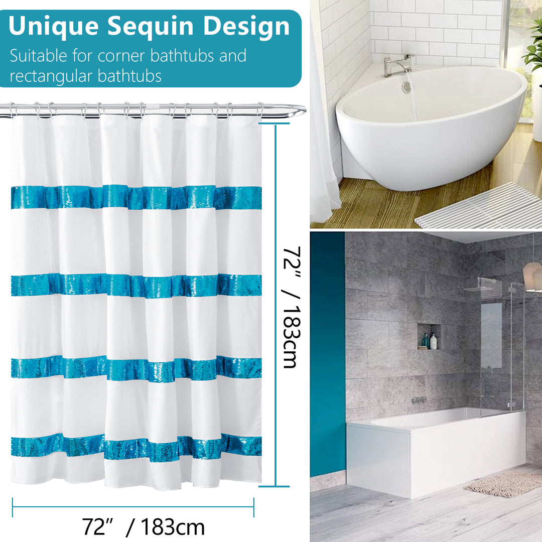 HIG Luxurious Modern Unique Sequins Embroidered Cloth Fabric Shower Curtain 72x72 Extra Long Bathroom Curtain