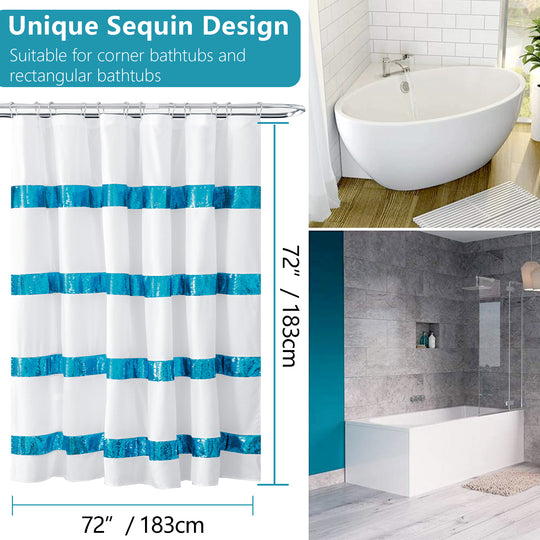 HIG Luxurious Modern Unique Sequins Embroidered Cloth Fabric Shower Curtain 72x72 Extra Long Bathroom Curtain