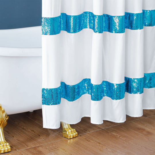 HIG Luxurious Modern Unique Sequins Embroidered Cloth Fabric Shower Curtain 72x72 Extra Long Bathroom Curtain