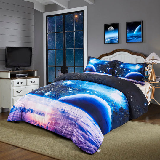 3D Universe Print Duvet Cover Set with Zipper Closure - Machine Washable