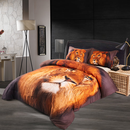 3D Print Duvet Cover Set Twin Lion Head Pattern with Zipper Closure - Machine Washable