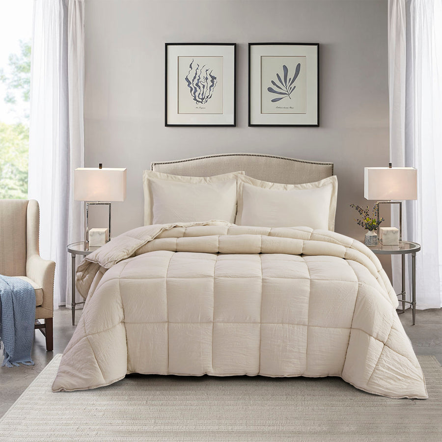 Crisp modern bed featuring a comfortable Higbedding comforter and supportive pillows