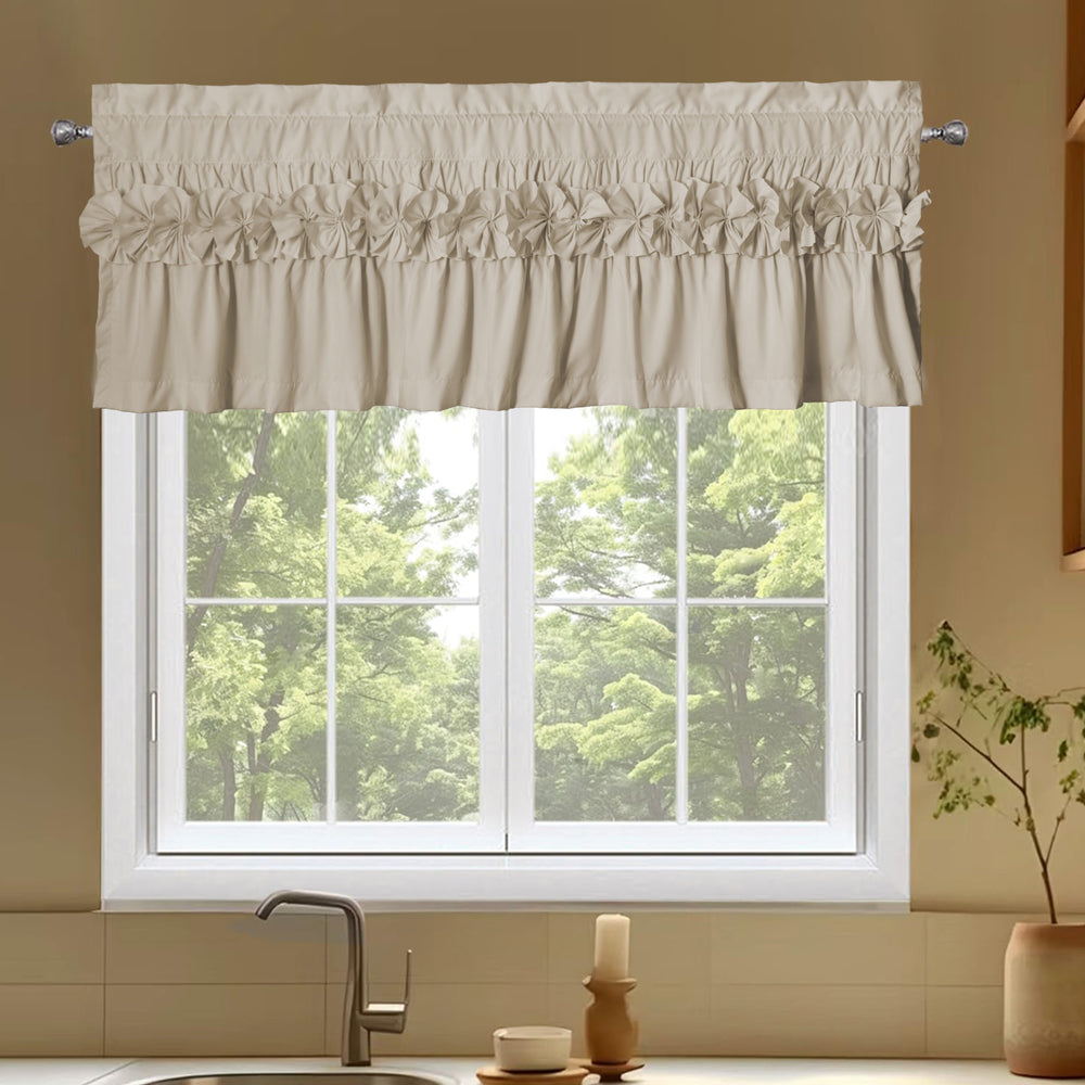 Handcrafted Bow Tie Blackout Ruffle Window Curtain Valances for Windows/Bathroom/Living Room/Bedroom (Set of 2)