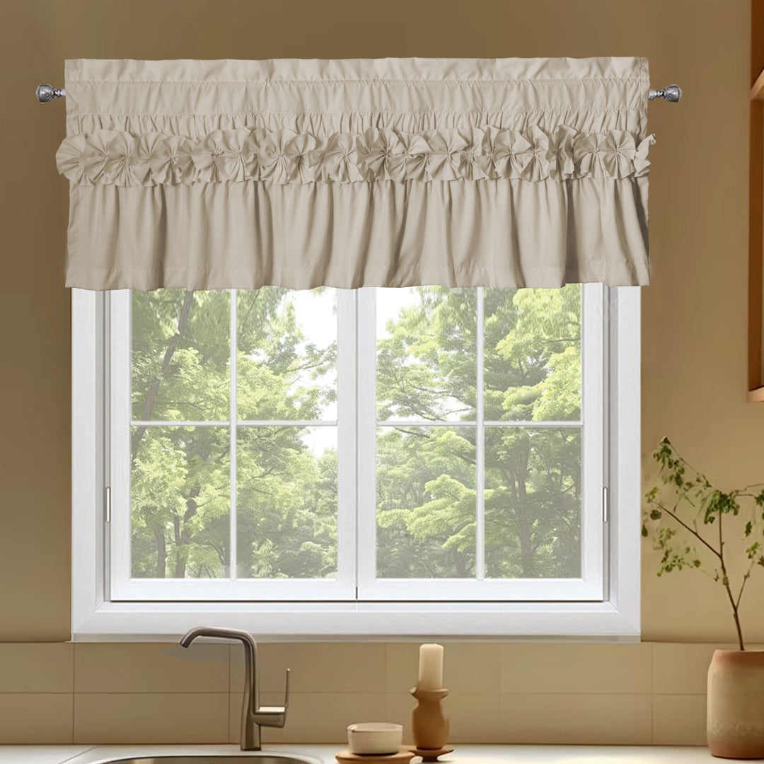 Handcrafted Bow Tie Blackout Ruffle Window Curtain Valances for Windows/Bathroom/Living Room/Bedroom (Set of 2)