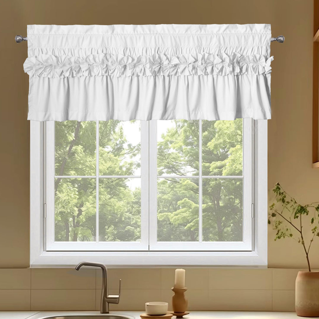 Handcrafted Bow Tie Blackout Ruffle Window Curtain Valances for Windows/Bathroom/Living Room/Bedroom (Set of 2)