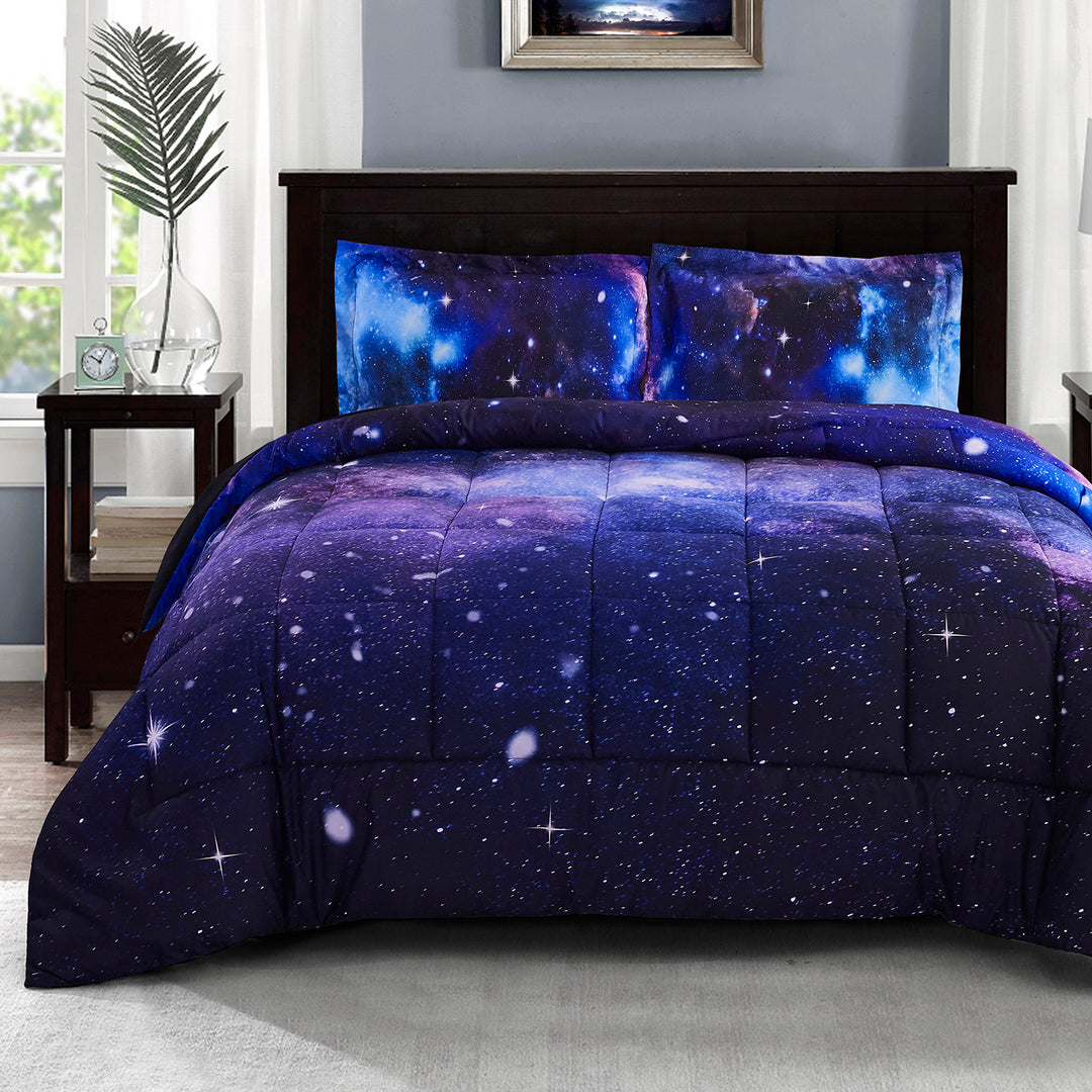 HIG Reactive Series 3-Piece Galaxy Theme Print Comforter Set for Children Boy Girl Teen Kids