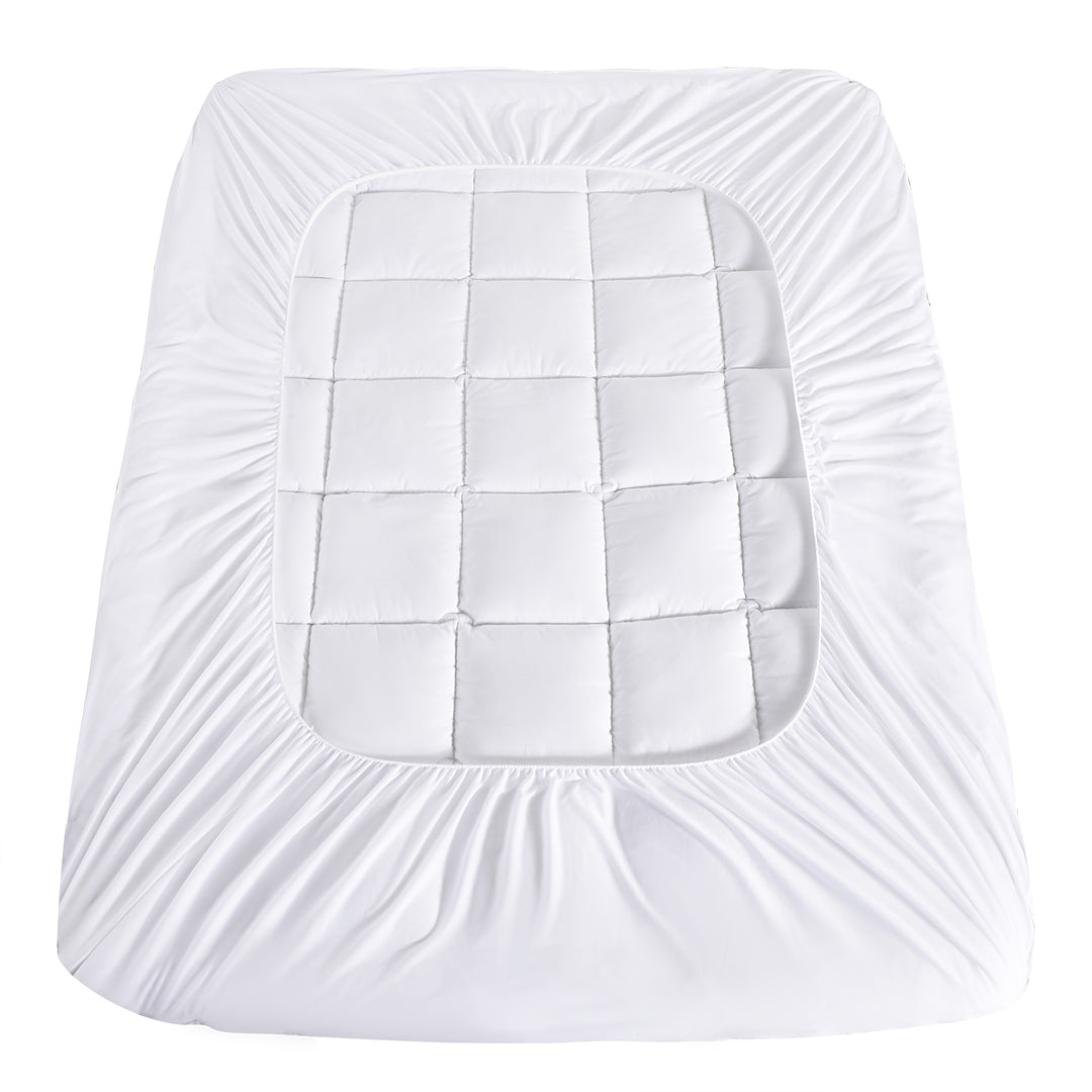 HIG Breathable Cotton Mattress Pad King Size, Fluffy Fitted Mattress Cover Protector with 8-21" Deep Pocket, Thick Quilted Pillow Top Mattress Topper for Back Pain, White