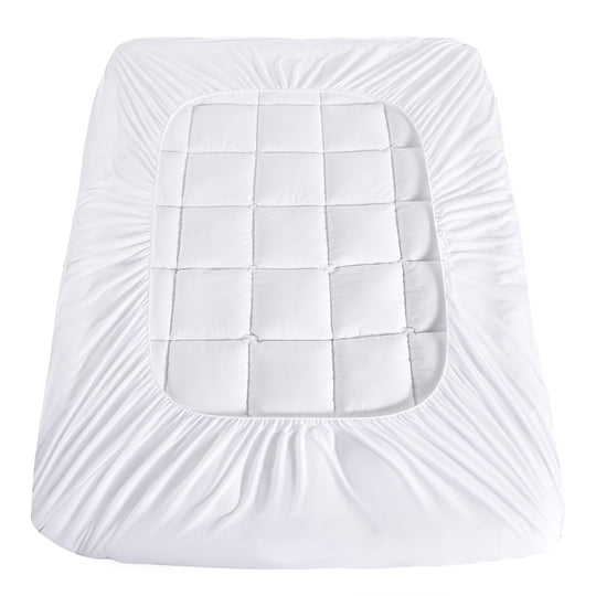 HIG Breathable Cotton Mattress Pad King Size, Fluffy Fitted Mattress Cover Protector with 8-21" Deep Pocket, Thick Quilted Pillow Top Mattress Topper for Back Pain, White