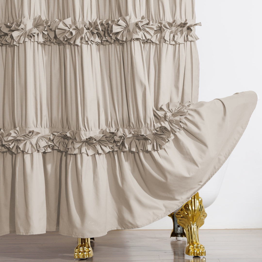 Luxurious Farmhouse Unique Pleated Cloth Fabric Shower Curtain 72x72 Extra Long Bathroom Curtain