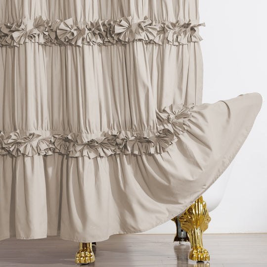 Luxurious Farmhouse Unique Pleated Cloth Fabric Shower Curtain 72x72 Extra Long Bathroom Curtain