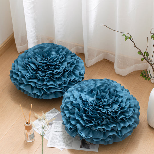 2 Pack 3D Rose Flower Handmade Rosette Rounded Decorative Throw Pillow, Layered Ruffle Floral Accent Pillow for Home Decor,16" Round