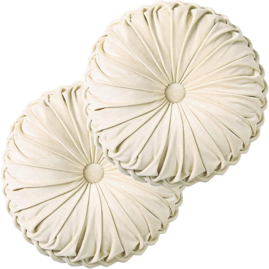 HIG Set of 2 Pumpkin Pleated Round Throw Pillows, Soft Velvet, 14.5" Diameter