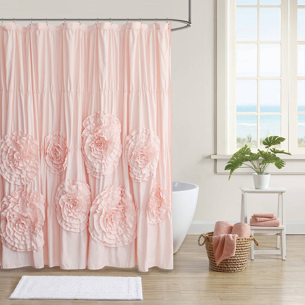 Bohemian Ruffled Shower Curtain - Oversized Floral Print, Heavy Fabric with Elegant Draping for Bathroom, 72"x72"