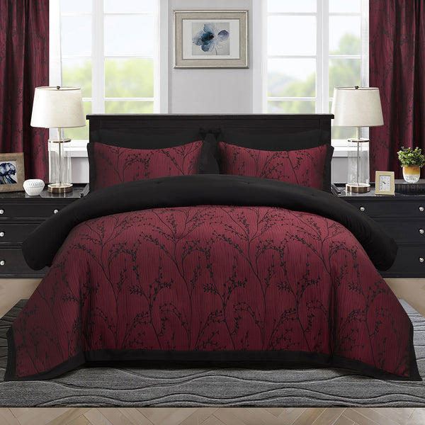 7 Pieces Branch Jacquard Design Comforter Set with Matching Curtains Elegant Bed in a Bag