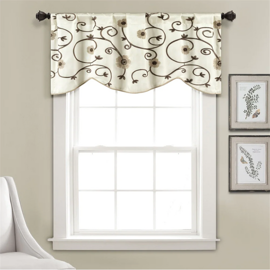 Floral Window Kitchen Curtain (Single), 42”W x 18"L, Chocolate