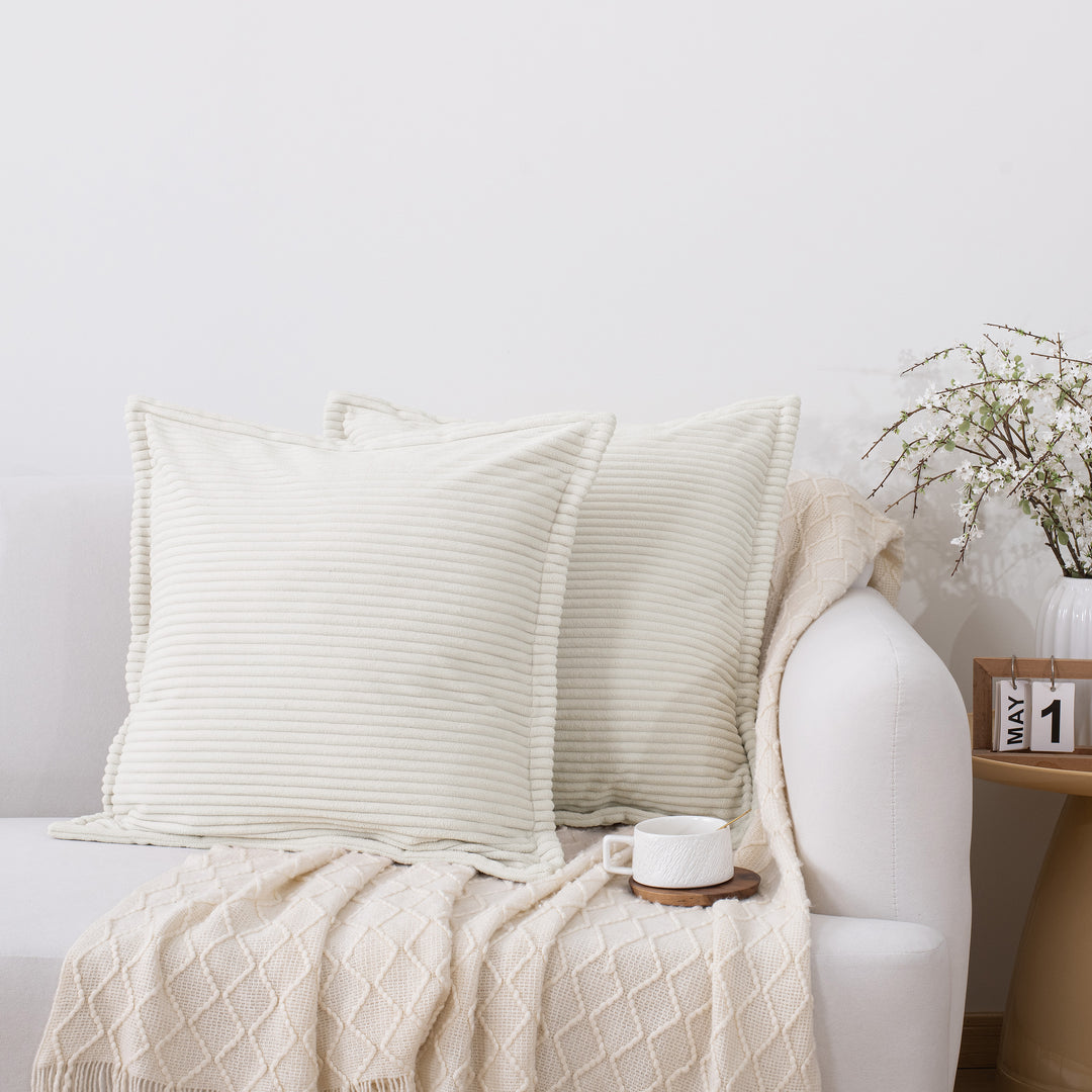 Ribbed Corduroy Decorative Throw Pillows Set of 2,Square Accent Pillows with Covers & PP Cotton Inserts