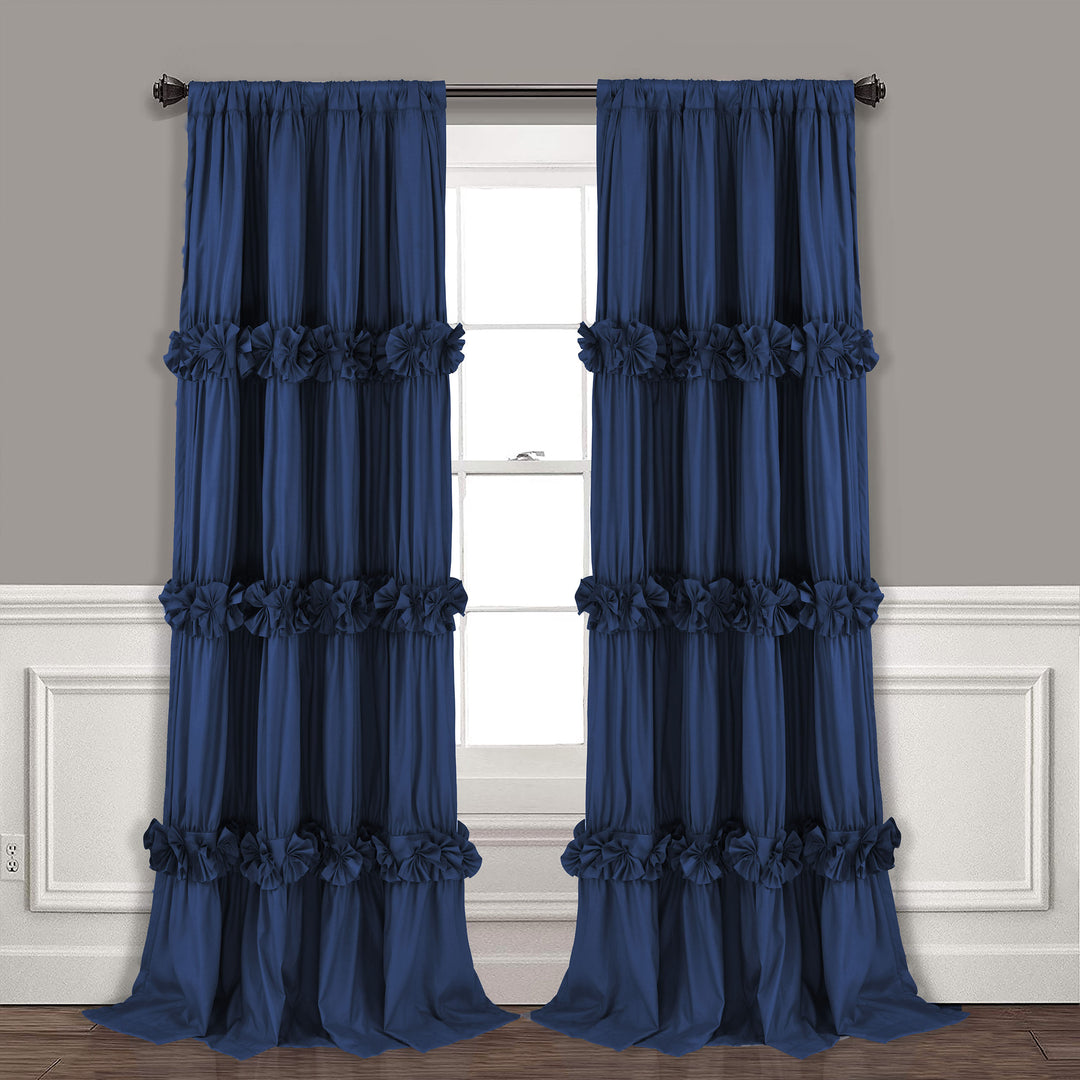 Farmhouse Ruffle Window Curtains with Blackout Liner Handmade Bow Ties Drapes 2 Panels Set, 54"W x 84"L