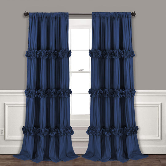 Farmhouse Ruffle Window Curtains with Blackout Liner Handmade Bow Ties Drapes 2 Panels Set, 54"W x 84"L