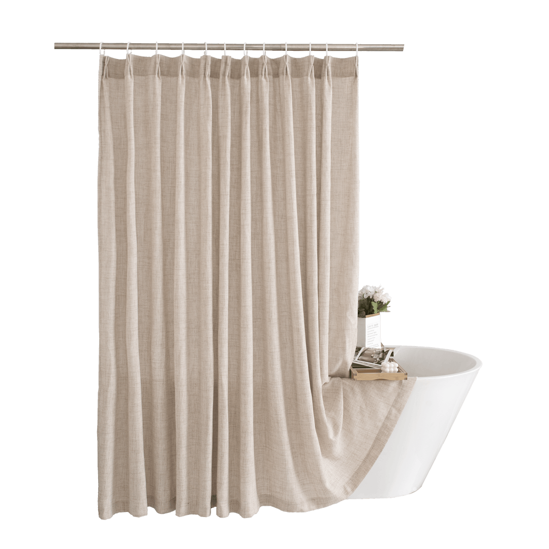 HIG Linen-Like Pinch Pleated Modern Neutral Solid Color Shower Curtain