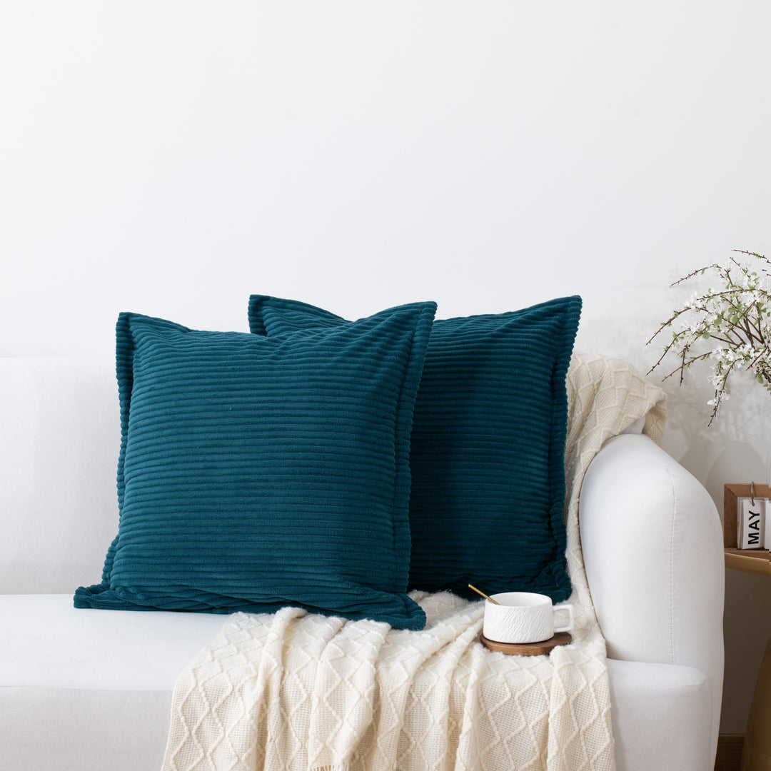 Ribbed Corduroy Decorative Throw Pillows Set of 2,Square Accent Pillows with Covers & PP Cotton Inserts